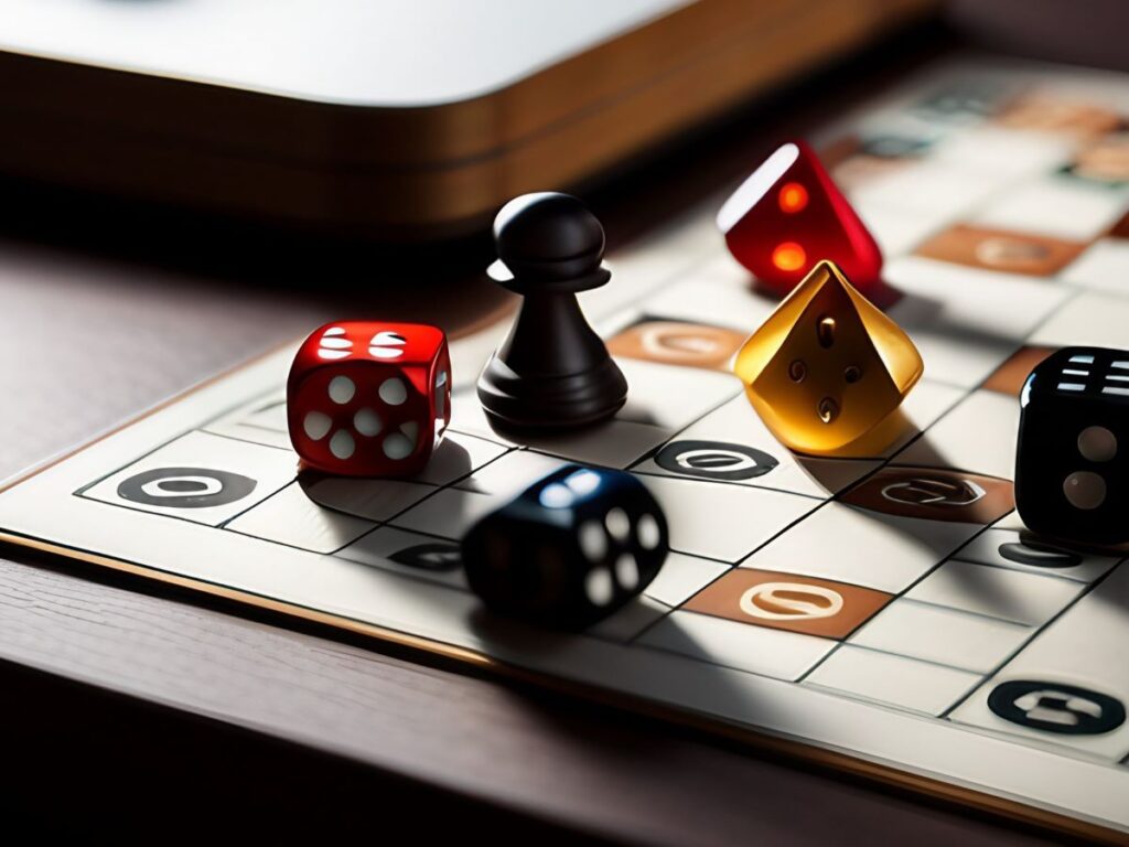 Board games on a table with dice.