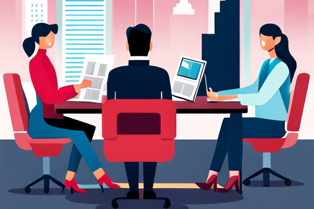 People coworking at a shared table in a city in the USA.